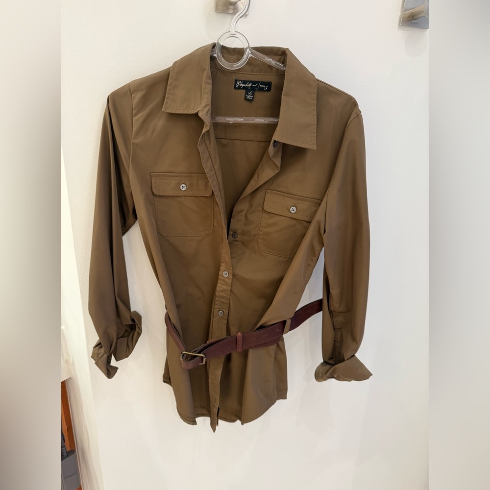 Elizabeth and James Brown Button Down Shirt with Belt